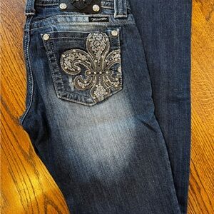 Miss Me Dark Blue Boot Cut Jeans with Silver Embellishments
